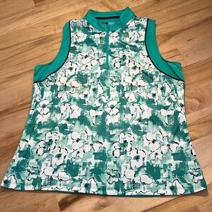 PGA Tour Women’s Green Flower 1/4 Zip Golf Sleeveless Top